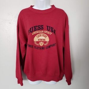 Guess Sportswear Vintage Red Long Sleeve Sweatshirt Unisex Medium Embroidered
